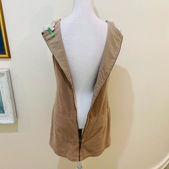 Guess micro suede biege tan sleeveless mini dress lined zippered pockets sz 4 - Picture 10 of 13